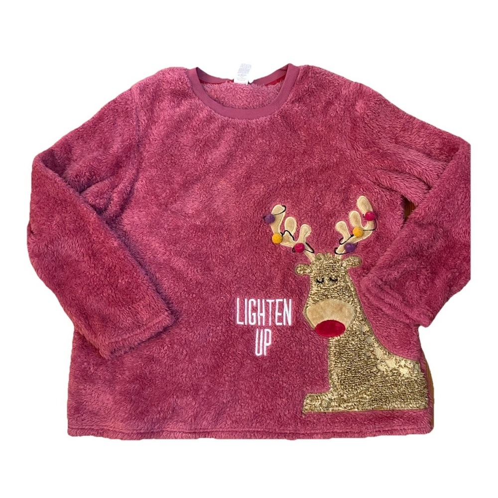 SECRET TREASURES Shirt Sz XL PINK Reindeer Christmas Pajama Long Sleeve